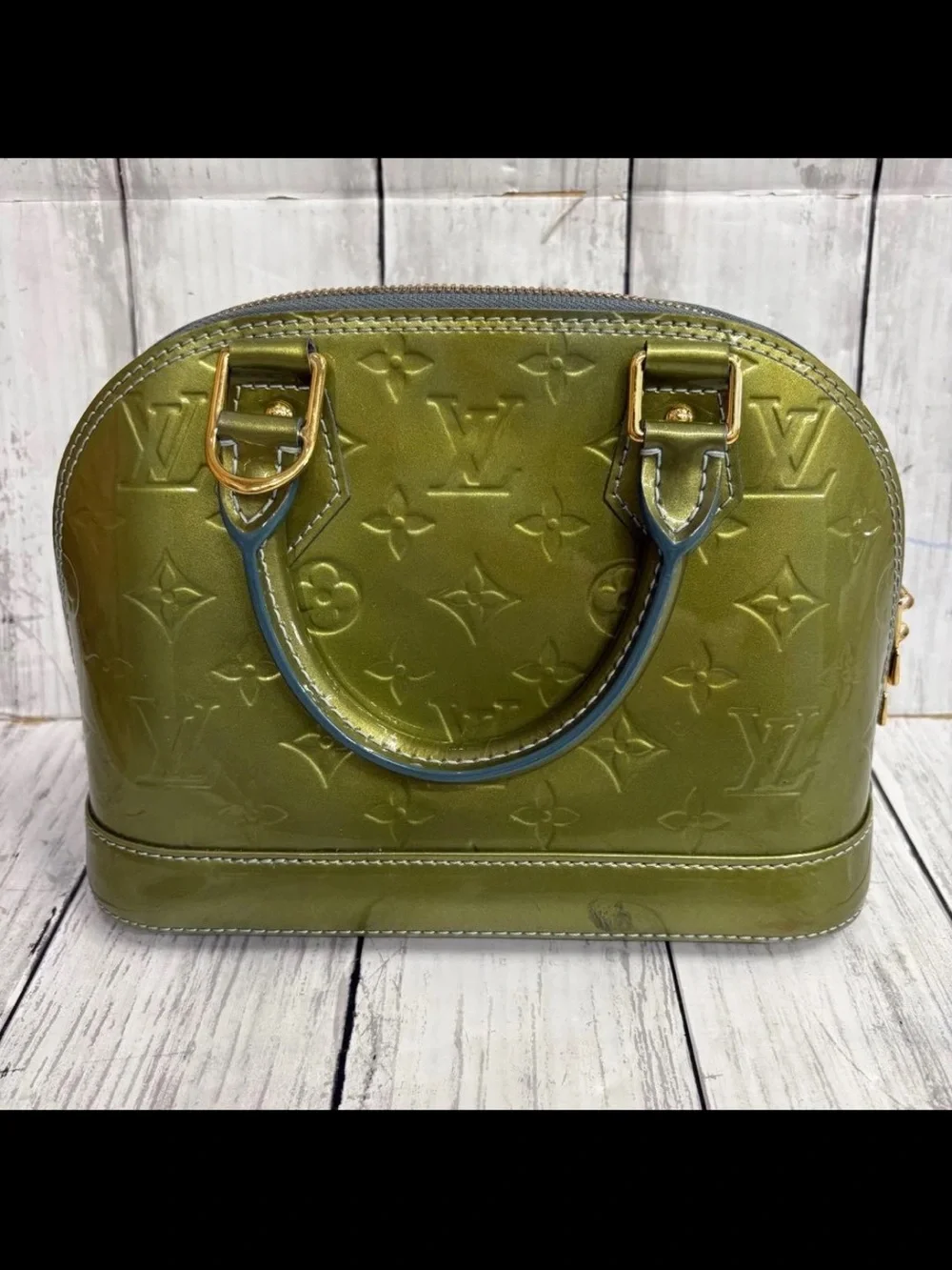 Louis Vuitton Olive Green Vernis Alma BB Handbag